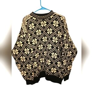 Black and Cream Nordic Snowflake Sweater - 100% wool